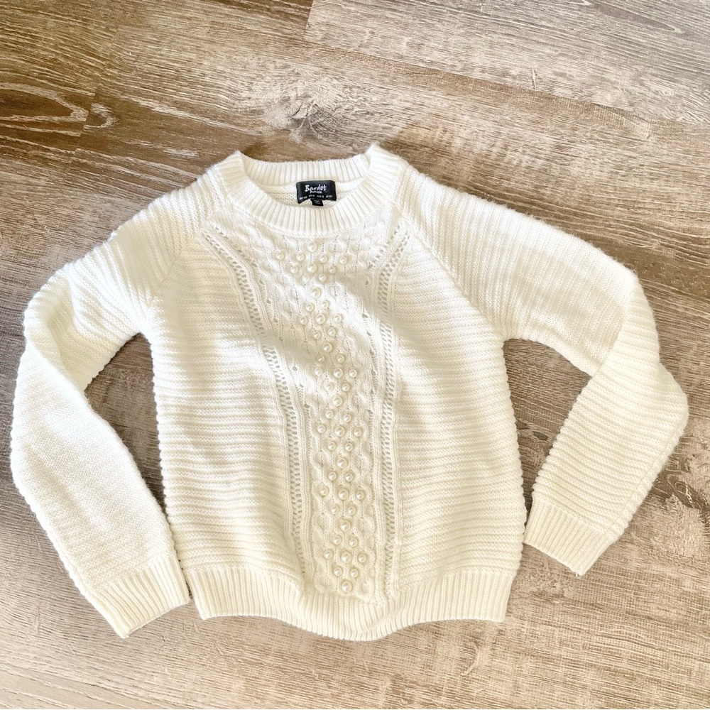 Bardot Junior White Pearl Front Knit Sweater